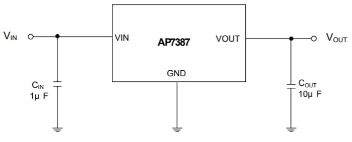 Schéma du circuit d'application - Diodes Incorporated Régulateurs de tension à faible chute (LDO) AP7387